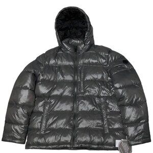 Michael Kors Hooded Puffer Jacket Men's Large Gray Full Zip Lined MSRP $225